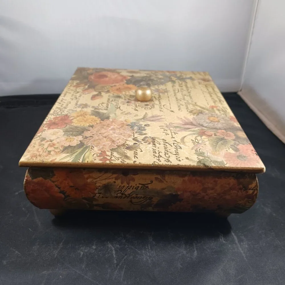 Vintage Floral Decoupage Box/Wood Decor Box Lidded